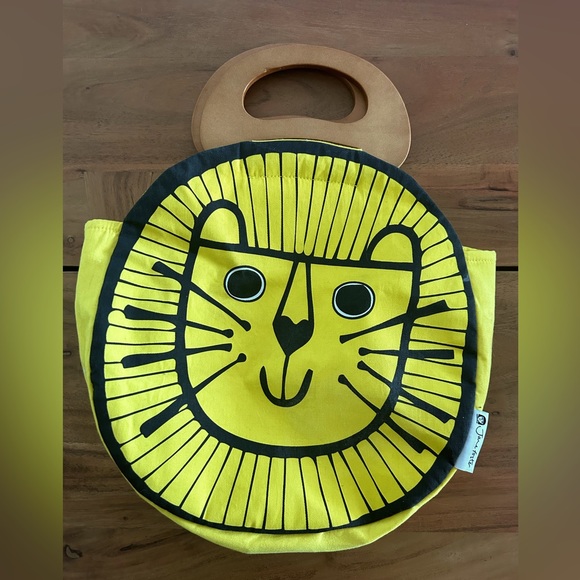 Jane Foster lion purse bag retro Scandinavian wood handle yellow - Picture 2 of 6